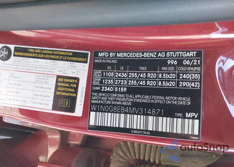 2021 Mercedes-Benz Glc 300 4Matic Suv from USA, damaged, VIN W1N0G8EB4MV314871